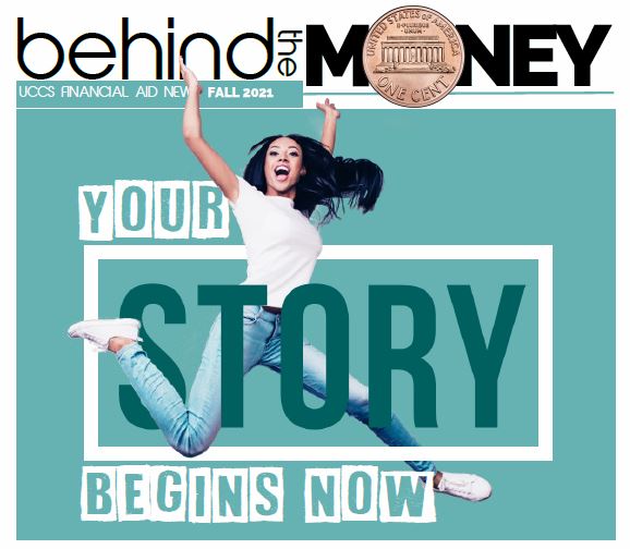 Behind the Money logo - woman jumping in the air - text reads: Your Story Begins Now